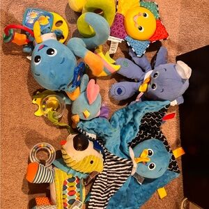Blue and Yellow Plush Animal Toy Collection